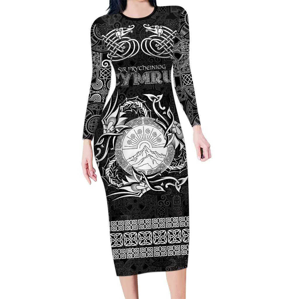 Personalized Brecknockshire Sir Frycheiniog Long Sleeve Bodycon Dress Black Brecon Beacons Mountain Celtic-inspired - Wonder Print Shop