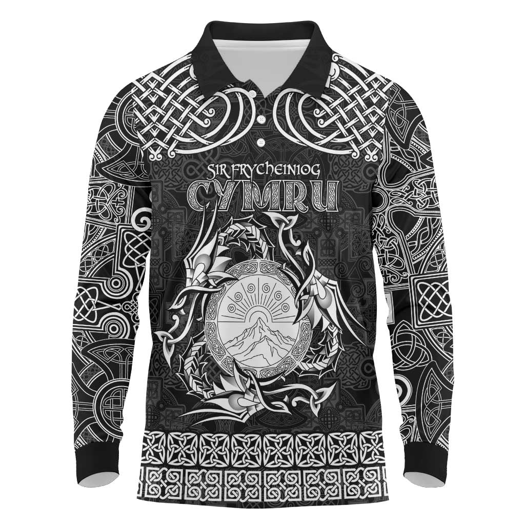 Personalized Brecknockshire Sir Frycheiniog Long Sleeve Polo Shirt Black Brecon Beacons Mountain Celtic-inspired - Wonder Print Shop