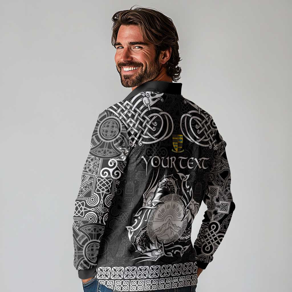 Personalized Brecknockshire Sir Frycheiniog Long Sleeve Polo Shirt Black Brecon Beacons Mountain Celtic-inspired - Wonder Print Shop