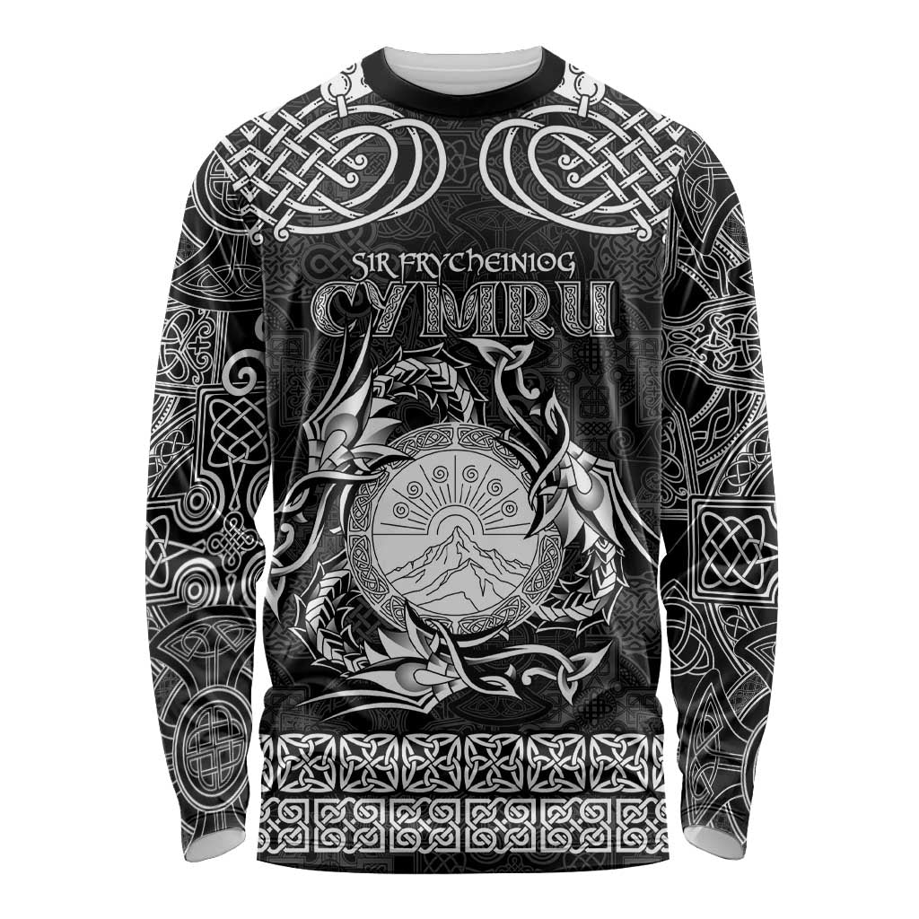 Personalized Brecknockshire Sir Frycheiniog Long Sleeve Shirt Black Brecon Beacons Mountain Celtic-inspired - Wonder Print Shop