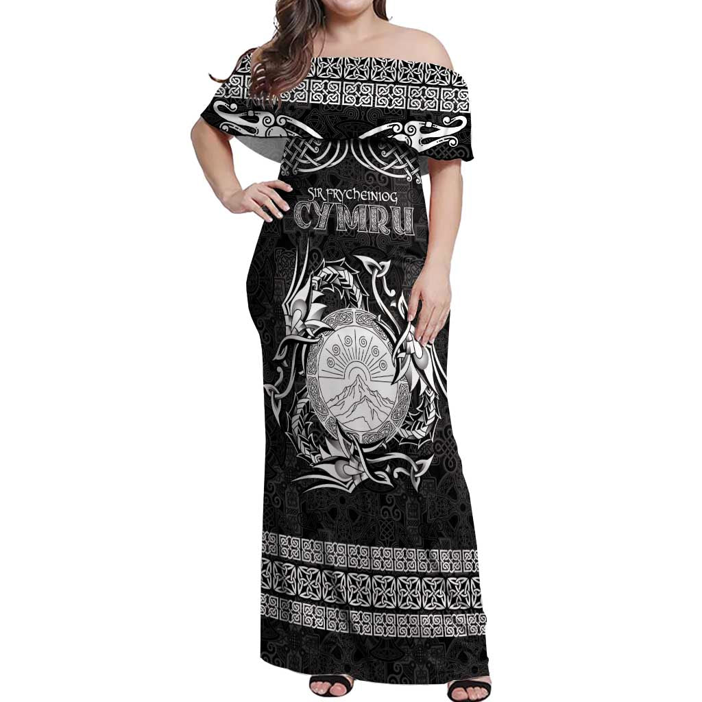 Personalized Brecknockshire Sir Frycheiniog Off Shoulder Maxi Dress Black Brecon Beacons Mountain Celtic-inspired - Wonder Print Shop