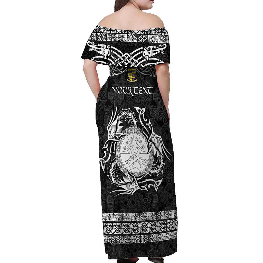 Personalized Brecknockshire Sir Frycheiniog Off Shoulder Maxi Dress Black Brecon Beacons Mountain Celtic-inspired - Wonder Print Shop