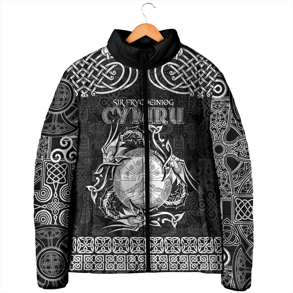 Personalized Brecknockshire Sir Frycheiniog Padded Jacket Black Brecon Beacons Mountain Celtic-inspired - Wonder Print Shop