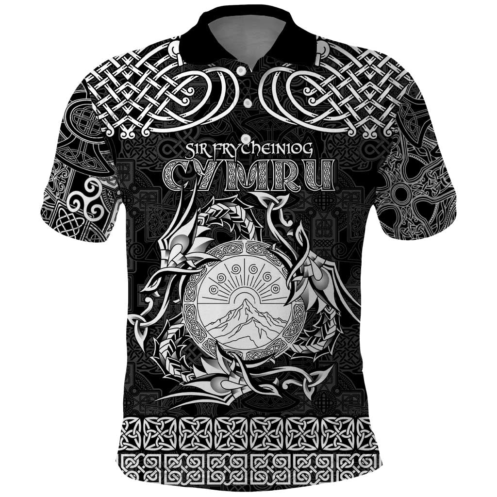 Personalized Brecknockshire Sir Frycheiniog Polo Shirt Black Brecon Beacons Mountain Celtic-inspired - Wonder Print Shop