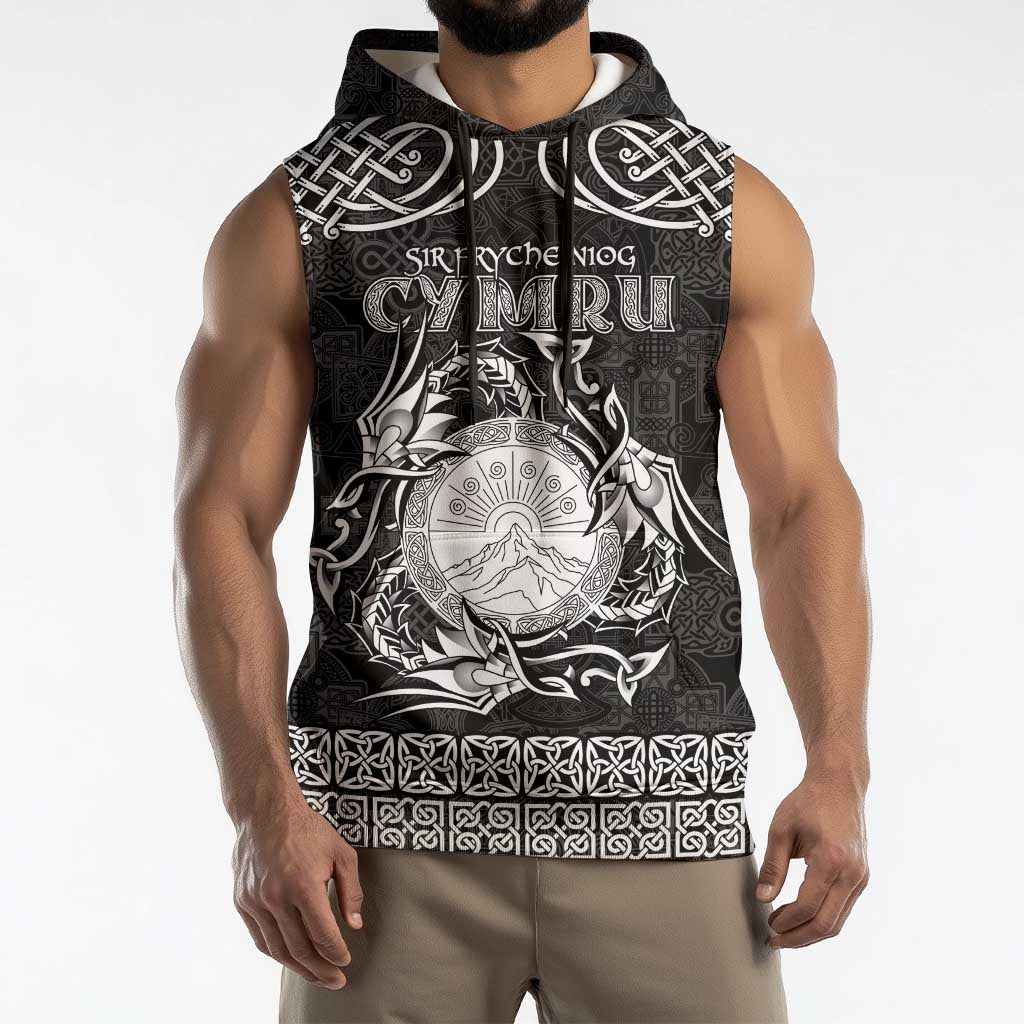 Personalized Brecknockshire Sir Frycheiniog Sleeveless Hoodie Black Brecon Beacons Mountain Celtic-inspired - Wonder Print Shop