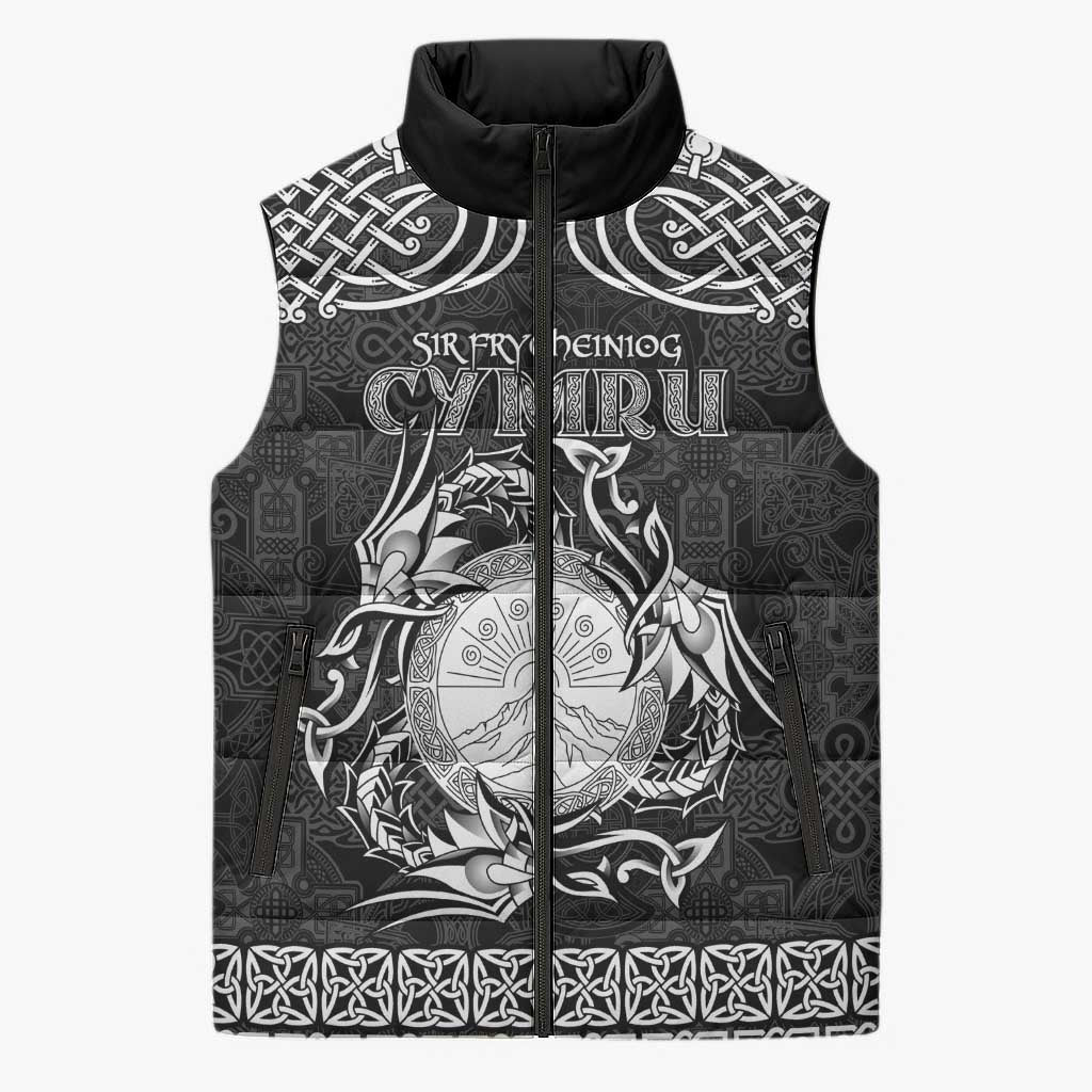 Personalized Brecknockshire Sir Frycheiniog Sleeveless Puffer Jacket Black Brecon Beacons Mountain Celtic-inspired - Wonder Print Shop