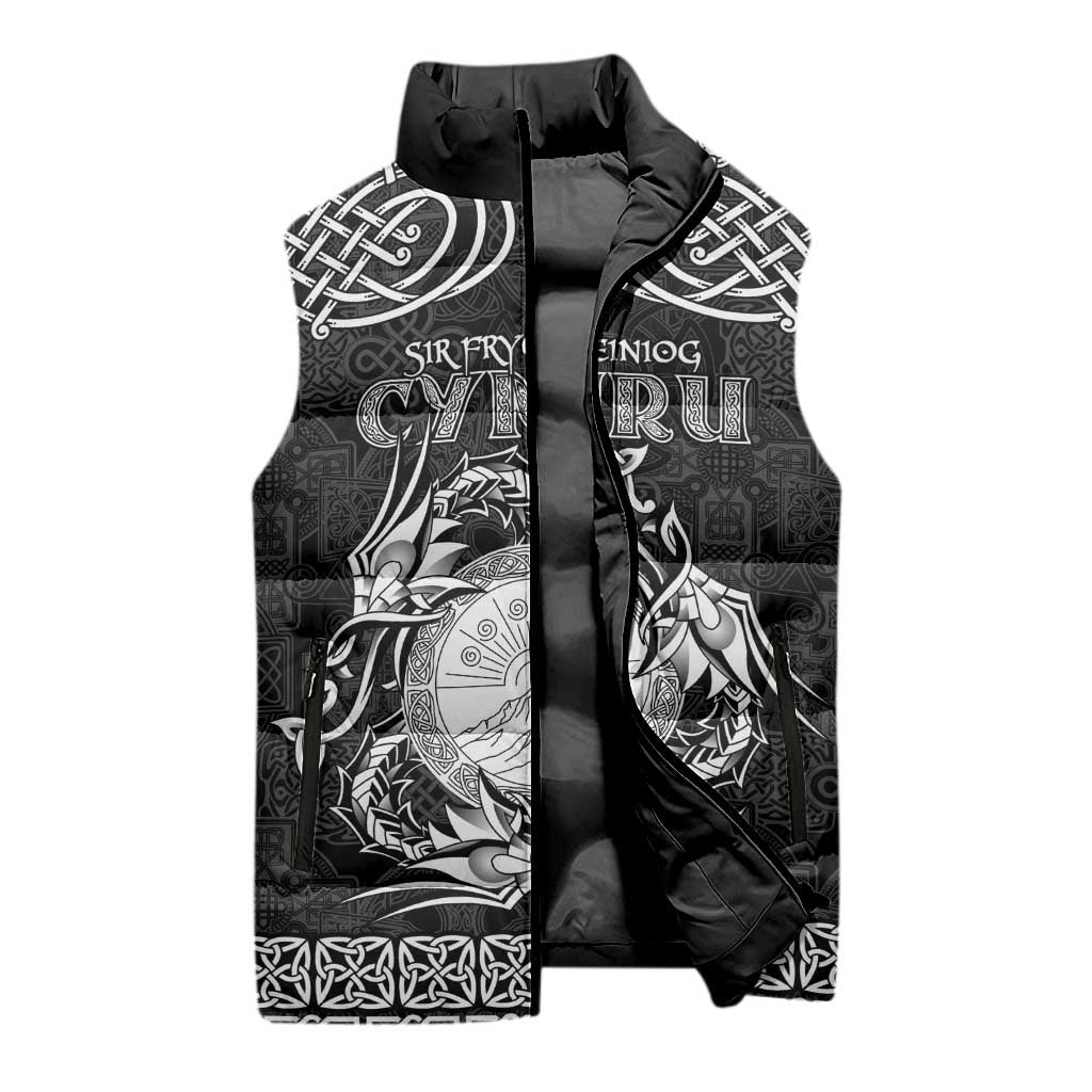 Personalized Brecknockshire Sir Frycheiniog Sleeveless Puffer Jacket Black Brecon Beacons Mountain Celtic-inspired - Wonder Print Shop