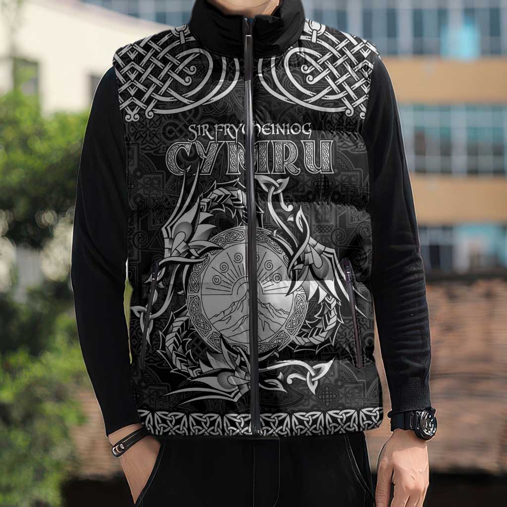 Personalized Brecknockshire Sir Frycheiniog Sleeveless Puffer Jacket Black Brecon Beacons Mountain Celtic-inspired - Wonder Print Shop
