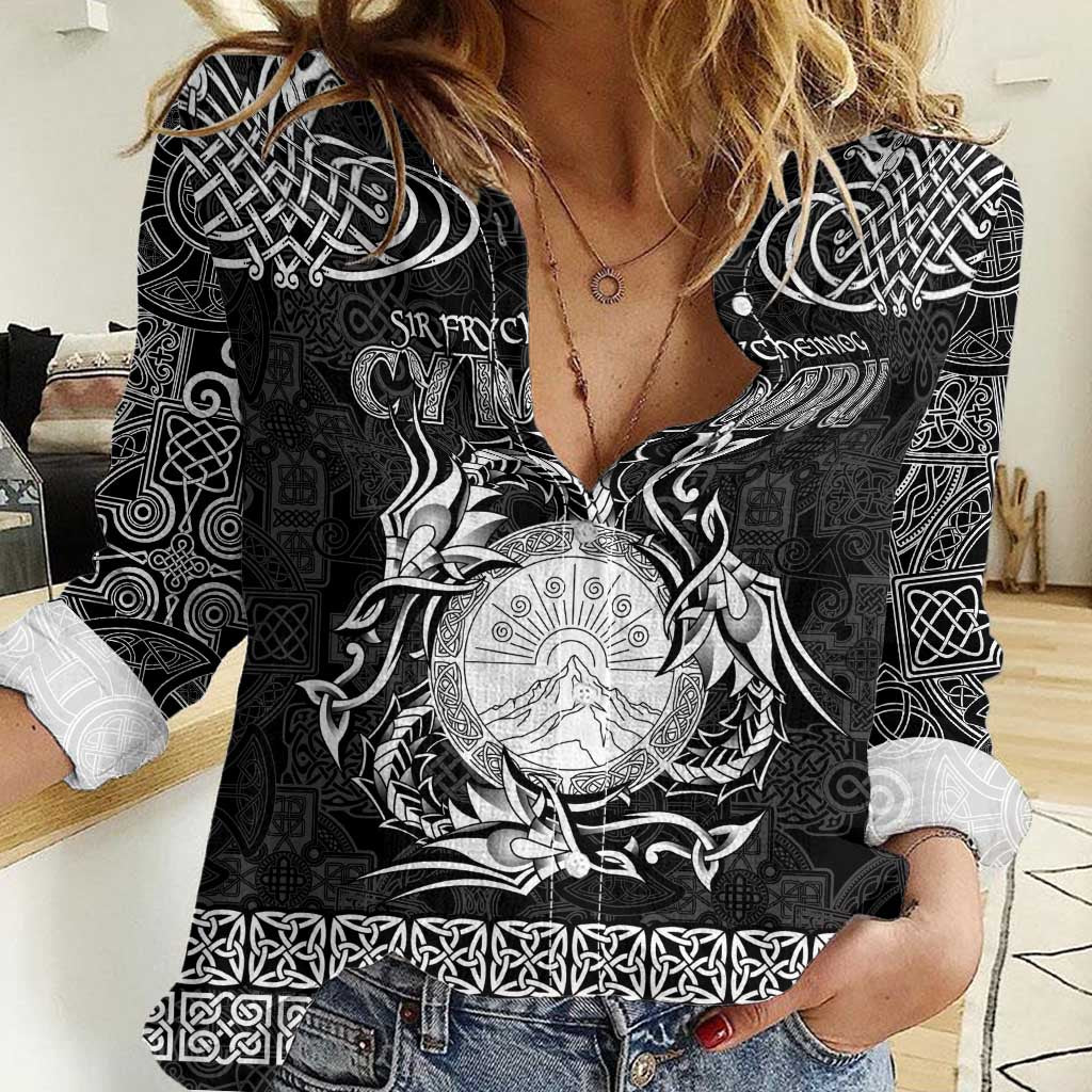 Personalized Brecknockshire Sir Frycheiniog Women Casual Shirt Black Brecon Beacons Mountain Celtic-inspired - Wonder Print Shop