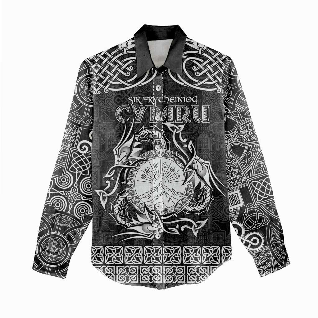 Personalized Brecknockshire Sir Frycheiniog Women Casual Shirt Black Brecon Beacons Mountain Celtic-inspired - Wonder Print Shop