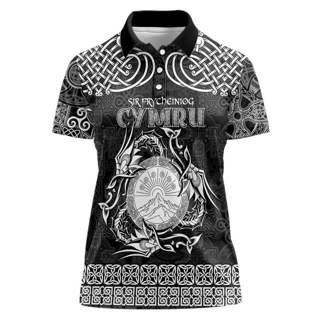Personalized Brecknockshire Sir Frycheiniog Women Polo Shirt Black Brecon Beacons Mountain Celtic-inspired - Wonder Print Shop