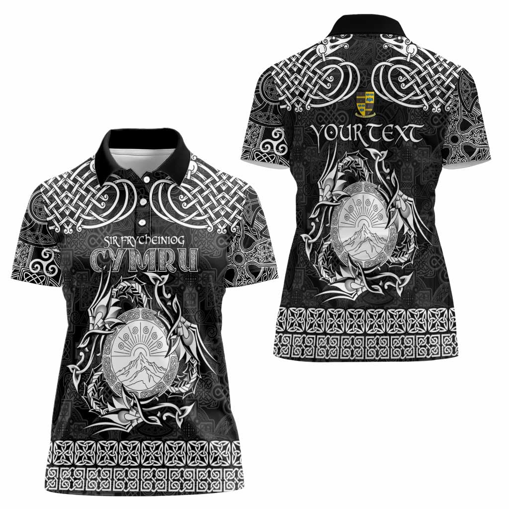 Personalized Brecknockshire Sir Frycheiniog Women Polo Shirt Black Brecon Beacons Mountain Celtic-inspired - Wonder Print Shop