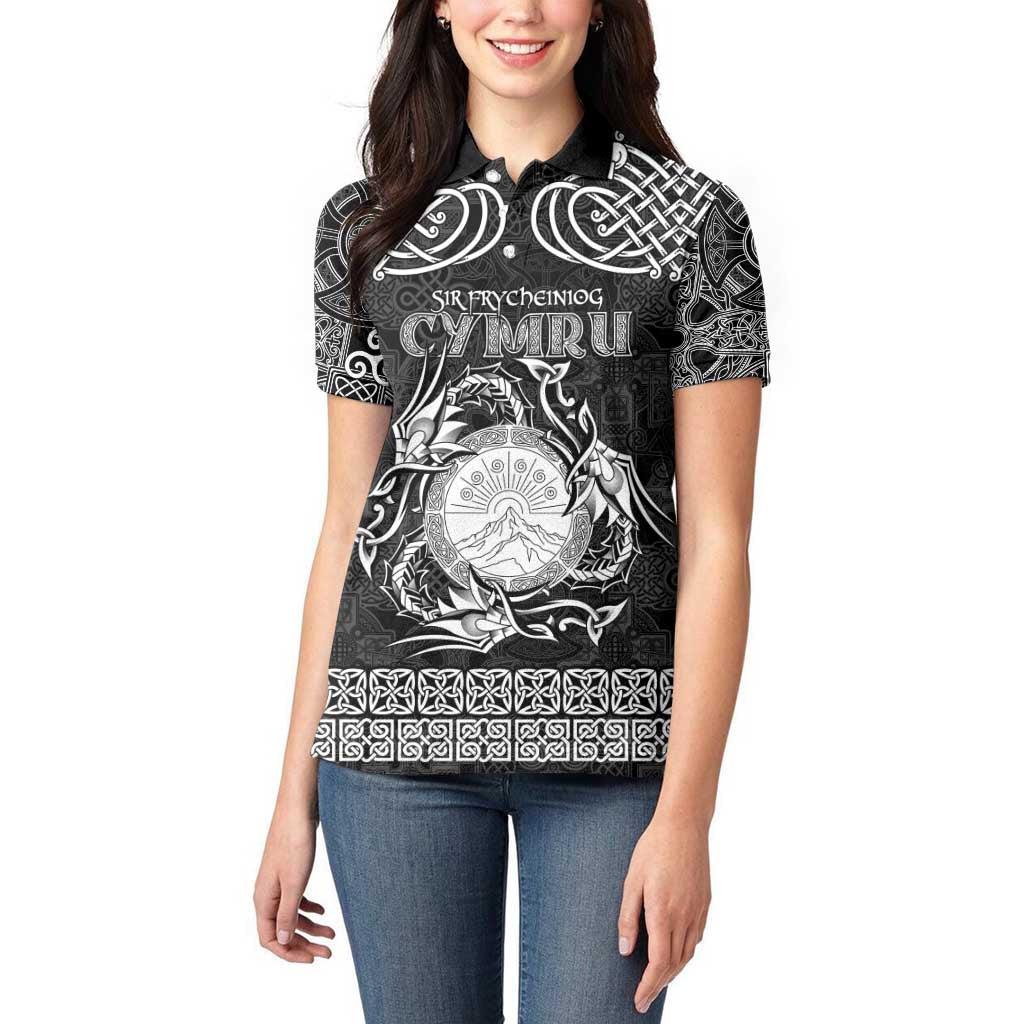 Personalized Brecknockshire Sir Frycheiniog Women Polo Shirt Black Brecon Beacons Mountain Celtic-inspired - Wonder Print Shop