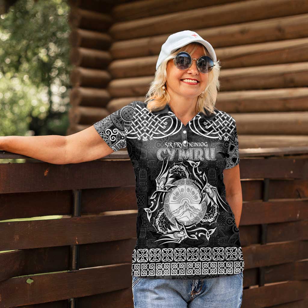 Personalized Brecknockshire Sir Frycheiniog Women Polo Shirt Black Brecon Beacons Mountain Celtic-inspired - Wonder Print Shop