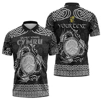 Personalized Brecknockshire Sir Frycheiniog Zipper Polo Shirt Black Brecon Beacons Mountain Celtic-inspired - Wonder Print Shop