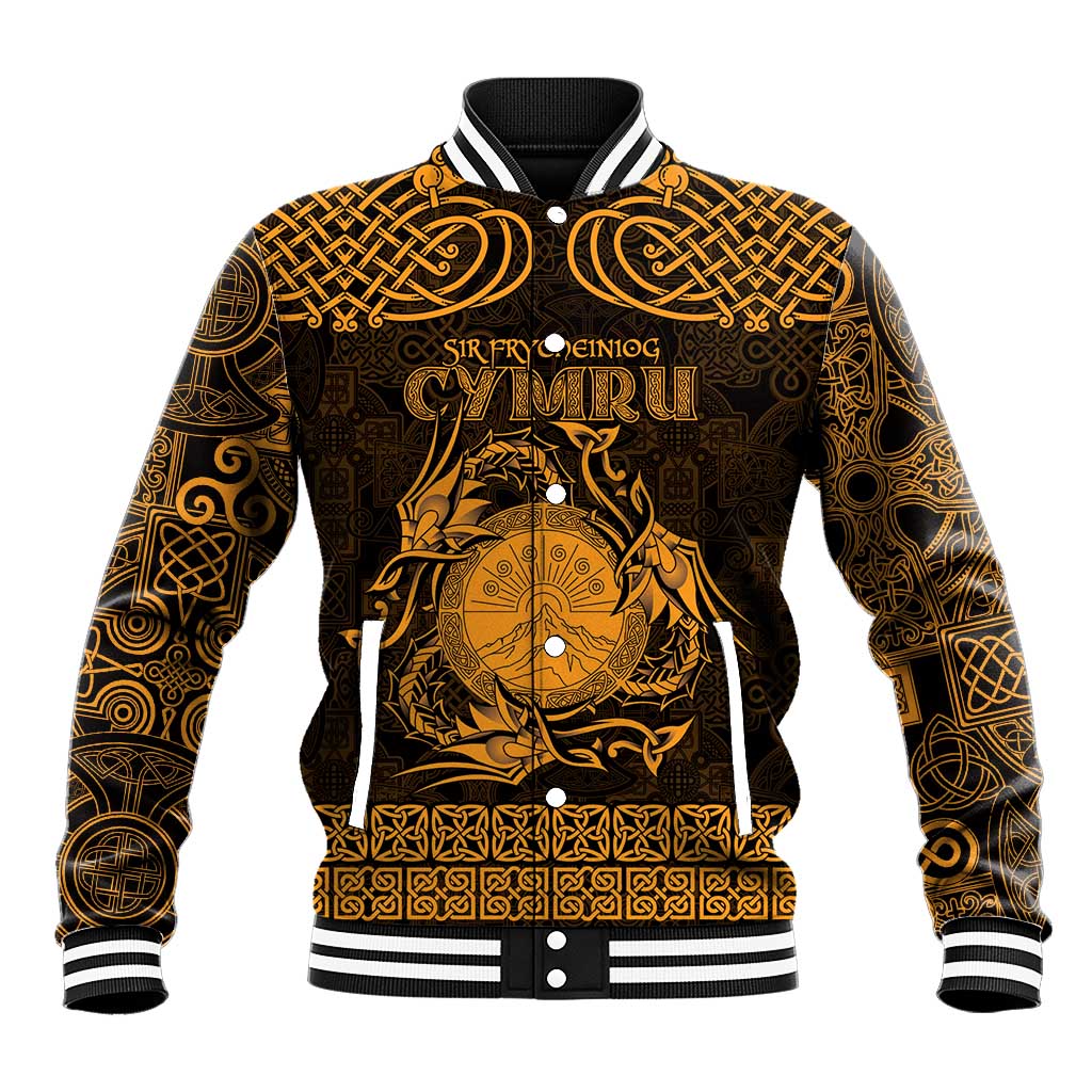 Personalized Brecknockshire Sir Frycheiniog Baseball Jacket Gold Brecon Beacons Mountain Celtic-inspired - Wonder Print Shop