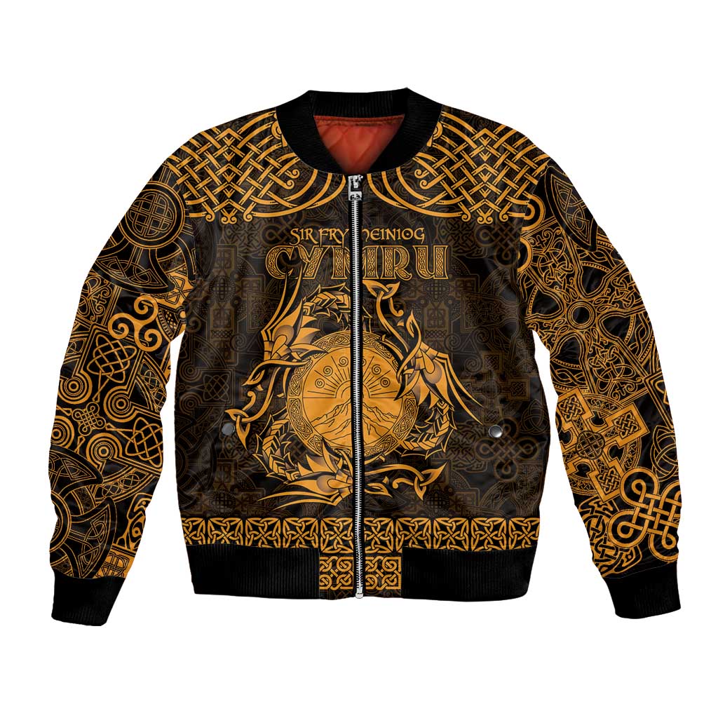 Personalized Brecknockshire Sir Frycheiniog Bomber Jacket Gold Brecon Beacons Mountain Celtic-inspired - Wonder Print Shop