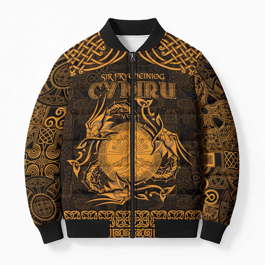 Personalized Brecknockshire Sir Frycheiniog Bomber Puffer Jacket Gold Brecon Beacons Mountain Celtic-inspired - Wonder Print Shop