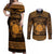 Personalized Brecknockshire Sir Frycheiniog Couples Matching Off Shoulder Maxi Dress and Long Sleeve Button Shirt Gold Brecon Beacons Mountain Celtic-inspired - Wonder Print Shop