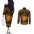 Personalized Brecknockshire Sir Frycheiniog Couples Matching Off The Shoulder Long Sleeve Dress and Long Sleeve Button Shirt Gold Brecon Beacons Mountain Celtic-inspired - Wonder Print Shop