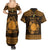 Personalized Brecknockshire Sir Frycheiniog Couples Matching Summer Maxi Dress and Hawaiian Shirt Gold Brecon Beacons Mountain Celtic-inspired - Wonder Print Shop