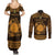 Personalized Brecknockshire Sir Frycheiniog Couples Matching Summer Maxi Dress and Long Sleeve Button Shirt Gold Brecon Beacons Mountain Celtic-inspired - Wonder Print Shop