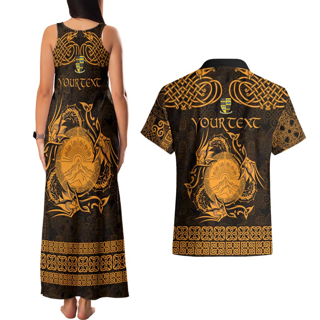 Personalized Brecknockshire Sir Frycheiniog Couples Matching Tank Maxi Dress and Hawaiian Shirt Gold Brecon Beacons Mountain Celtic-inspired - Wonder Print Shop