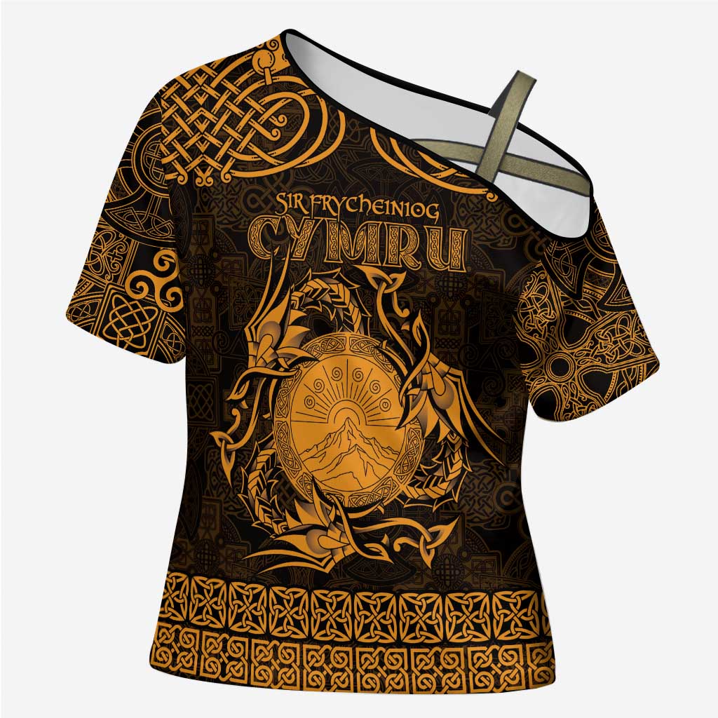 Personalized Brecknockshire Sir Frycheiniog Cross Shoulder Shirt Gold Brecon Beacons Mountain Celtic-inspired - Wonder Print Shop