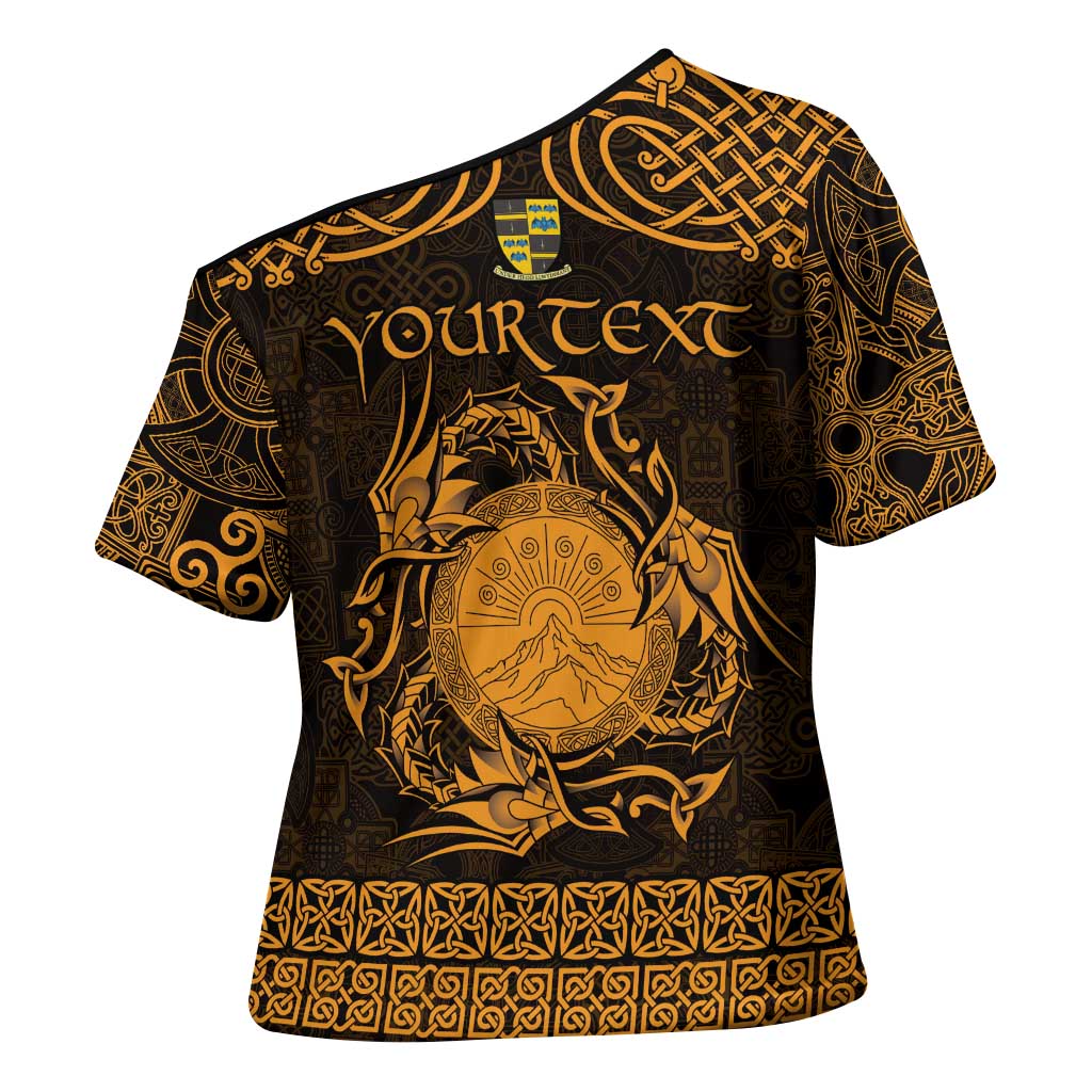 Personalized Brecknockshire Sir Frycheiniog Cross Shoulder Shirt Gold Brecon Beacons Mountain Celtic-inspired - Wonder Print Shop