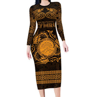 Personalized Brecknockshire Sir Frycheiniog Family Matching Long Sleeve Bodycon Dress and Hawaiian Shirt Gold Brecon Beacons Mountain Celtic-inspired - Wonder Print Shop
