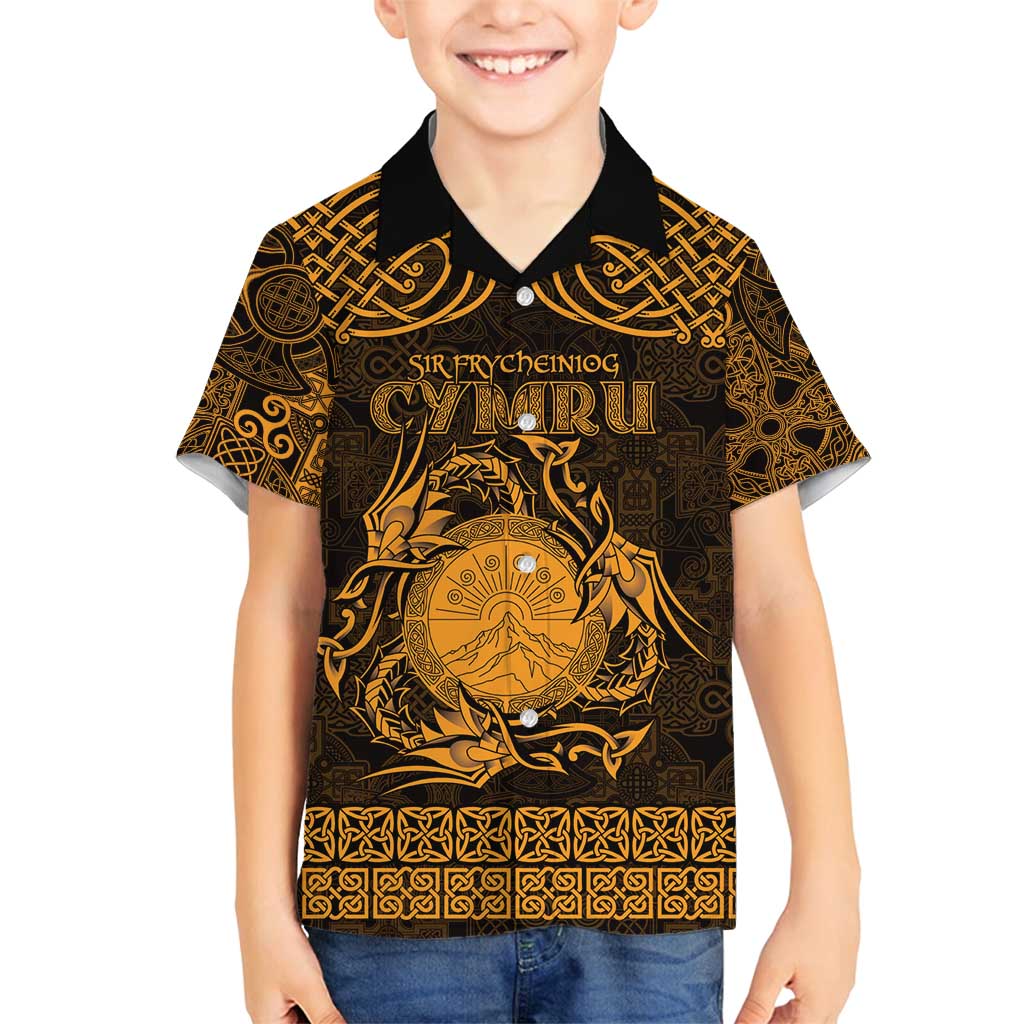 Personalized Brecknockshire Sir Frycheiniog Family Matching Long Sleeve Bodycon Dress and Hawaiian Shirt Gold Brecon Beacons Mountain Celtic-inspired - Wonder Print Shop