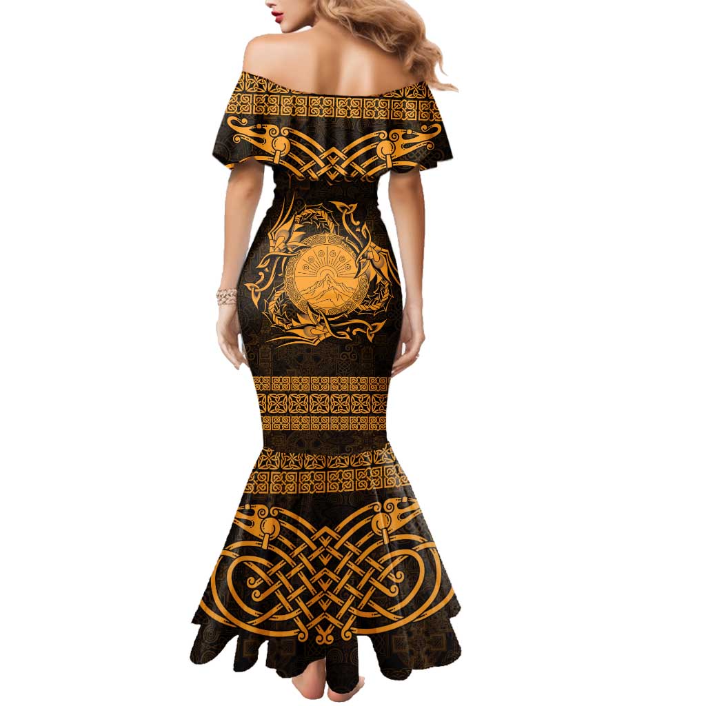 Personalized Brecknockshire Sir Frycheiniog Family Matching Mermaid Dress and Hawaiian Shirt Gold Brecon Beacons Mountain Celtic-inspired - Wonder Print Shop