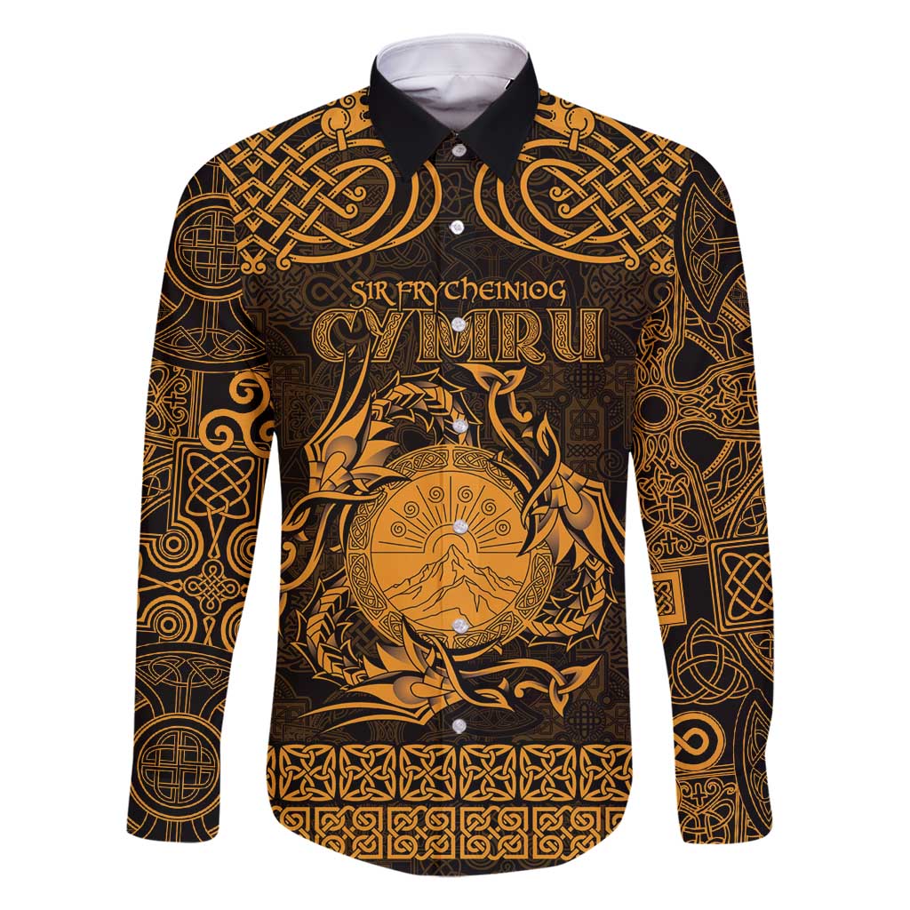 Personalized Brecknockshire Sir Frycheiniog Family Matching Off Shoulder Maxi Dress and Hawaiian Shirt Gold Brecon Beacons Mountain Celtic-inspired - Wonder Print Shop