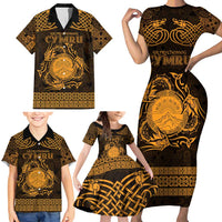 Personalized Brecknockshire Sir Frycheiniog Family Matching Short Sleeve Bodycon Dress and Hawaiian Shirt Gold Brecon Beacons Mountain Celtic-inspired - Wonder Print Shop