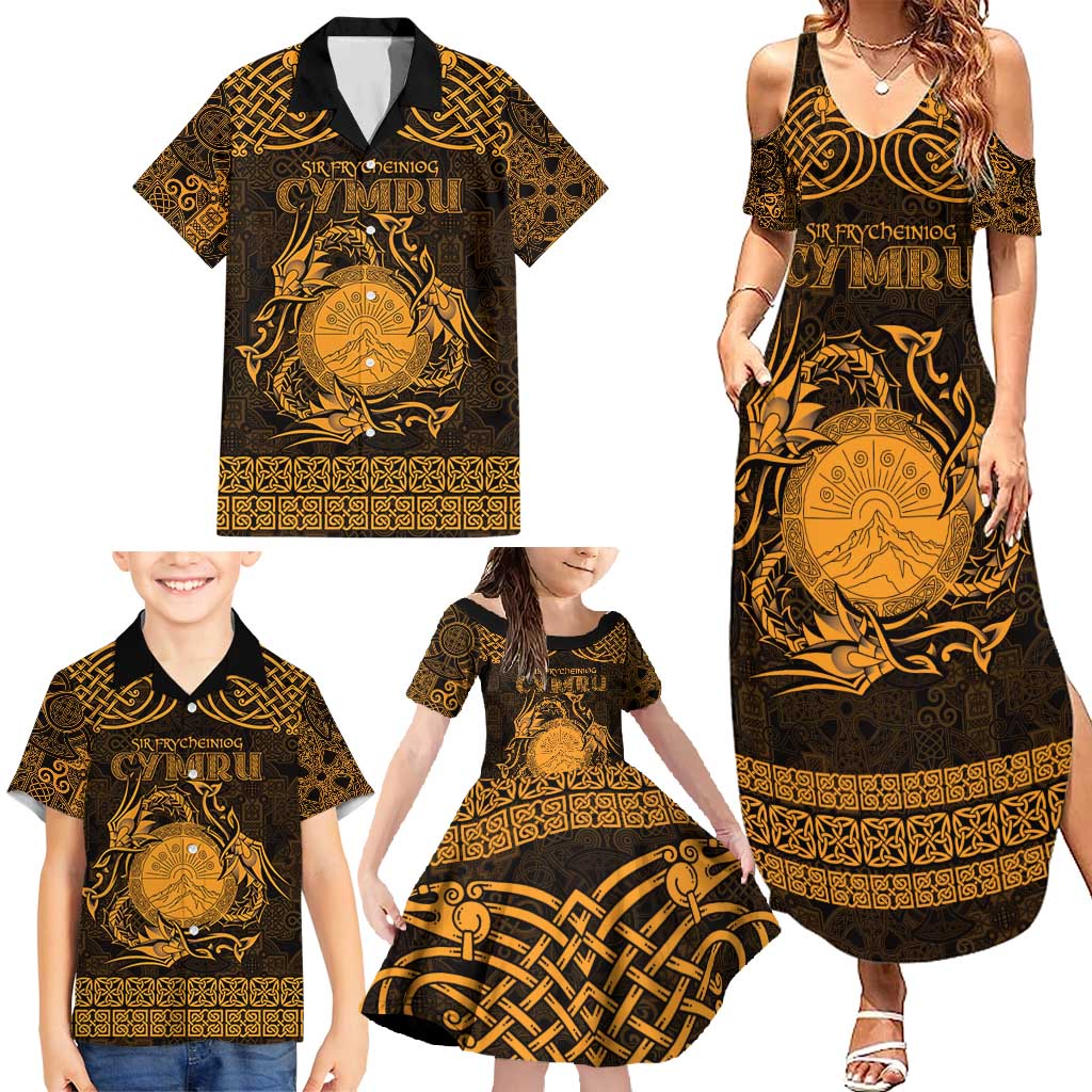 Personalized Brecknockshire Sir Frycheiniog Family Matching Summer Maxi Dress and Hawaiian Shirt Gold Brecon Beacons Mountain Celtic-inspired - Wonder Print Shop