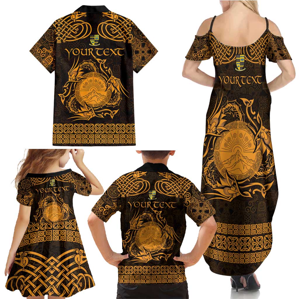 Personalized Brecknockshire Sir Frycheiniog Family Matching Summer Maxi Dress and Hawaiian Shirt Gold Brecon Beacons Mountain Celtic-inspired - Wonder Print Shop