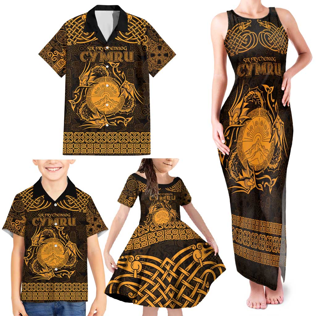 Personalized Brecknockshire Sir Frycheiniog Family Matching Tank Maxi Dress and Hawaiian Shirt Gold Brecon Beacons Mountain Celtic-inspired - Wonder Print Shop