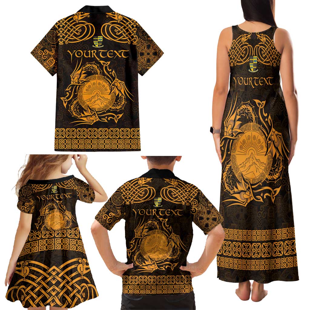 Personalized Brecknockshire Sir Frycheiniog Family Matching Tank Maxi Dress and Hawaiian Shirt Gold Brecon Beacons Mountain Celtic-inspired - Wonder Print Shop