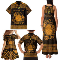 Personalized Brecknockshire Sir Frycheiniog Family Matching Tank Maxi Dress and Hawaiian Shirt Gold Brecon Beacons Mountain Celtic-inspired - Wonder Print Shop