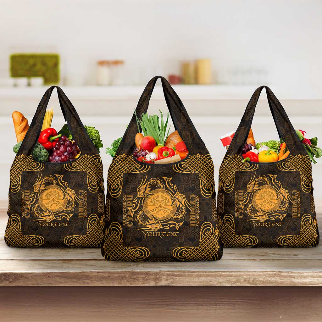 Personalized Brecknockshire Sir Frycheiniog Grocery Bag Gold Brecon Beacons Mountain Celtic-inspired - Wonder Print Shop
