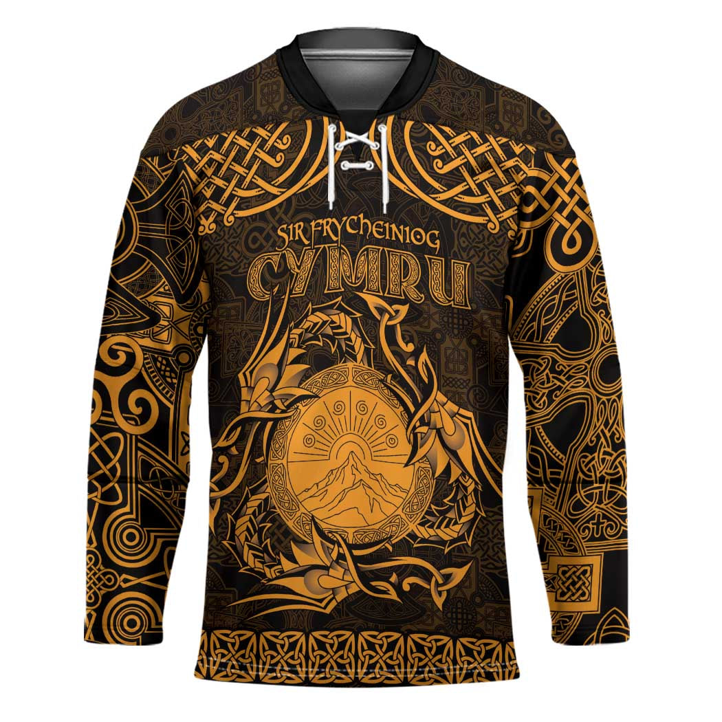 Personalized Brecknockshire Sir Frycheiniog Hockey Jersey Gold Brecon Beacons Mountain Celtic-inspired - Wonder Print Shop