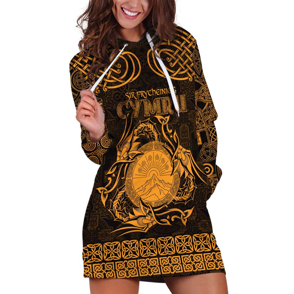 Personalized Brecknockshire Sir Frycheiniog Hoodie Dress Gold Brecon Beacons Mountain Celtic-inspired - Wonder Print Shop