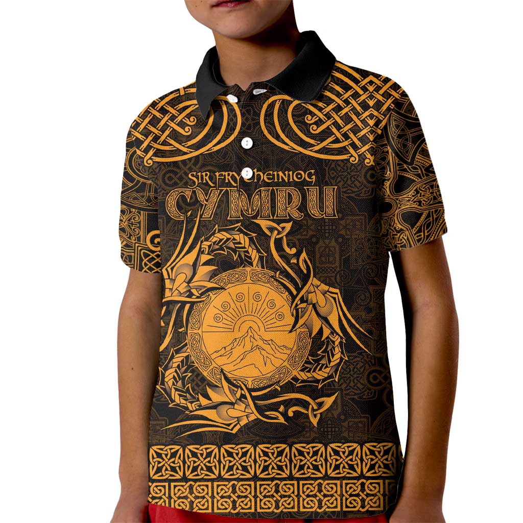 Personalized Brecknockshire Sir Frycheiniog Kid Polo Shirt Gold Brecon Beacons Mountain Celtic-inspired - Wonder Print Shop