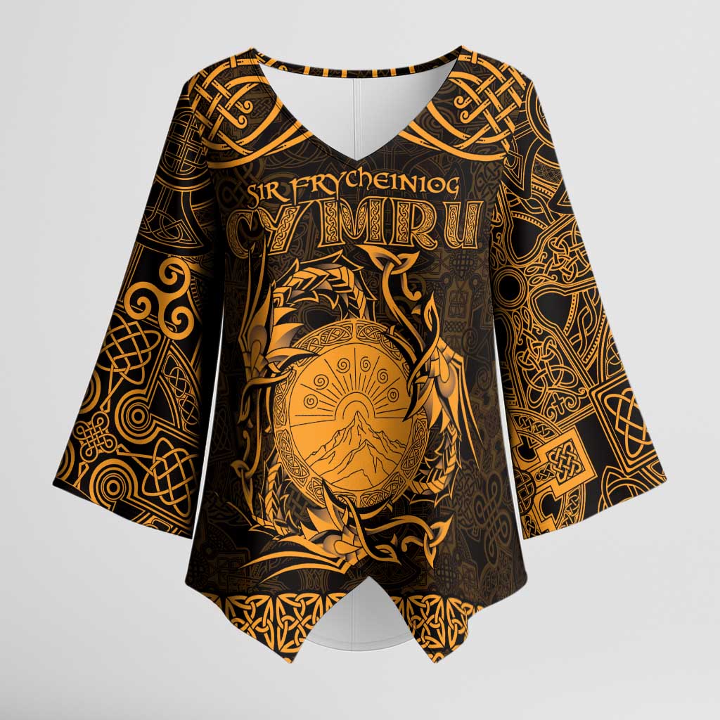 Personalized Brecknockshire Sir Frycheiniog Kimono Sleeve Blouse Gold Brecon Beacons Mountain Celtic-inspired - Wonder Print Shop