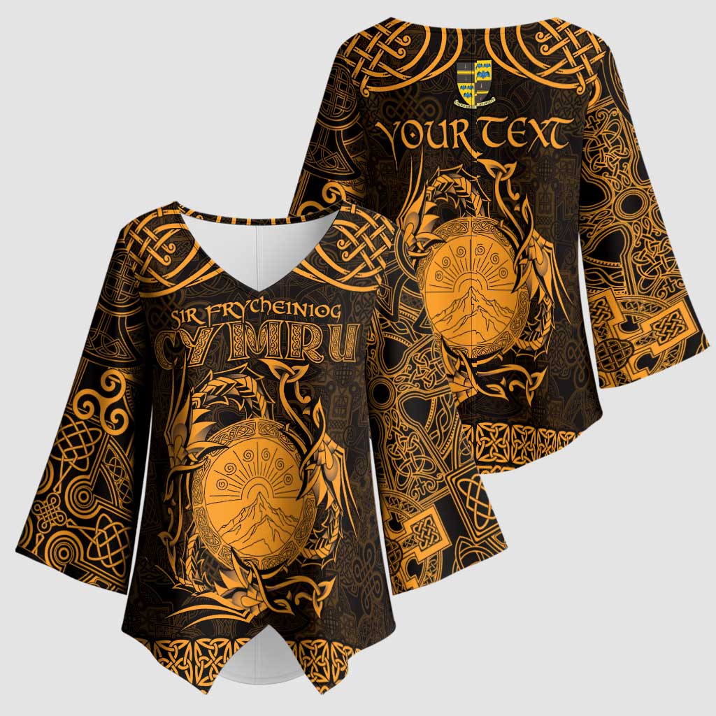 Personalized Brecknockshire Sir Frycheiniog Kimono Sleeve Blouse Gold Brecon Beacons Mountain Celtic-inspired - Wonder Print Shop