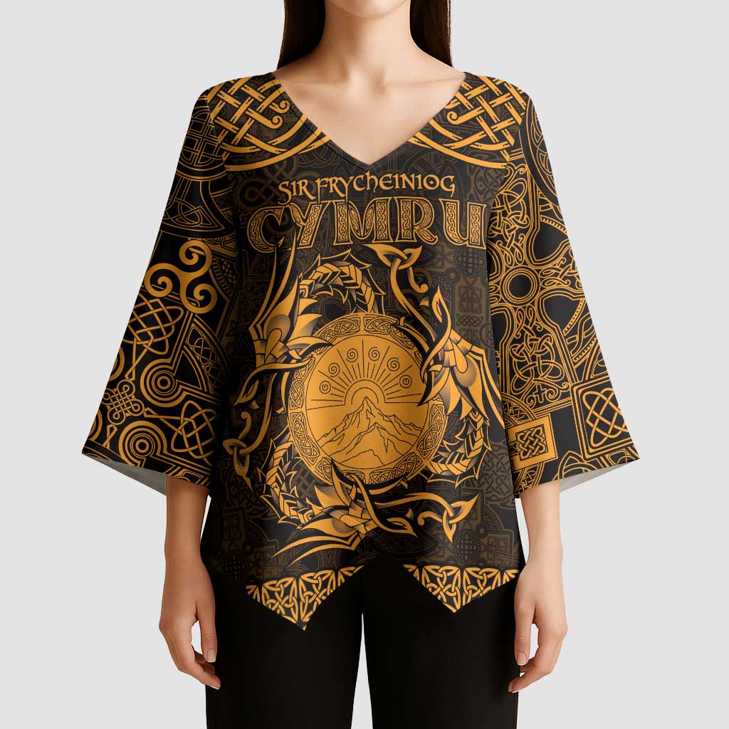 Personalized Brecknockshire Sir Frycheiniog Kimono Sleeve Blouse Gold Brecon Beacons Mountain Celtic-inspired - Wonder Print Shop