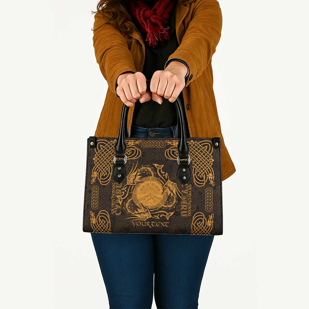 Personalized Brecknockshire Sir Frycheiniog Leather Bag Gold Brecon Beacons Mountain Celtic-inspired - Wonder Print Shop