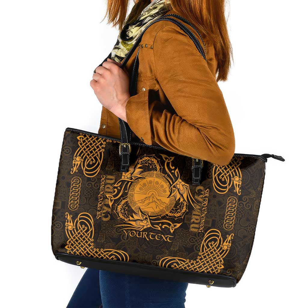 Personalized Brecknockshire Sir Frycheiniog Leather Tote Bag Gold Brecon Beacons Mountain Celtic-inspired - Wonder Print Shop