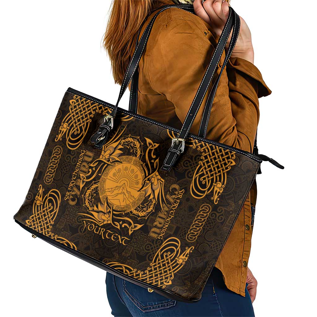 Personalized Brecknockshire Sir Frycheiniog Leather Tote Bag Gold Brecon Beacons Mountain Celtic-inspired - Wonder Print Shop