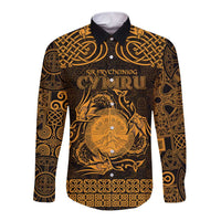 Personalized Brecknockshire Sir Frycheiniog Long Sleeve Button Shirt Gold Brecon Beacons Mountain Celtic-inspired - Wonder Print Shop